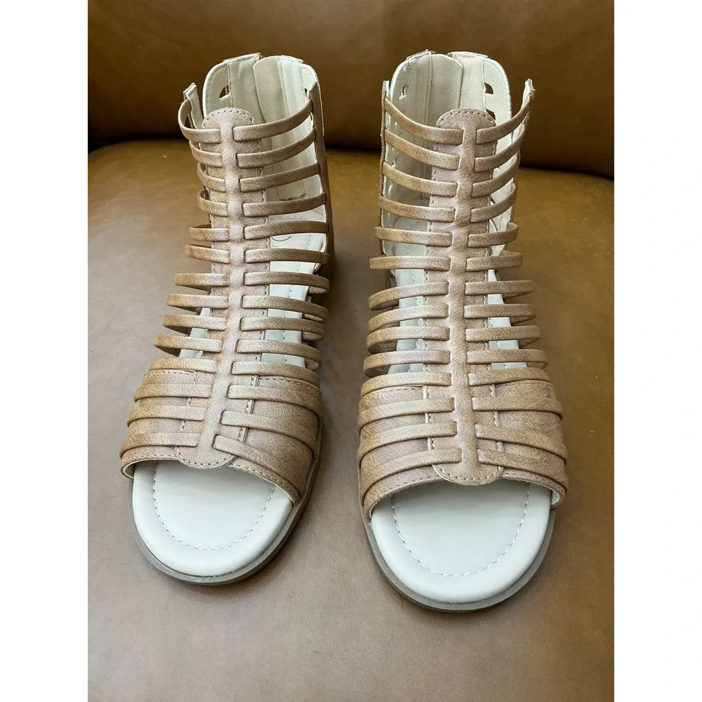 Journee Delilah Gladiator Wedge Sandals Womens 7.5 Brown New Strappy Cage Zip